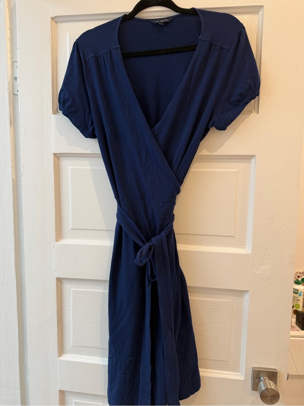 Lands' End Deep Navy Wrap Dress with Self Tie